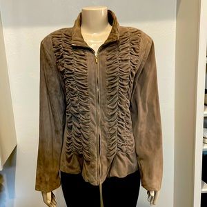 St. John size 16, 100% goat suede jacket taupe